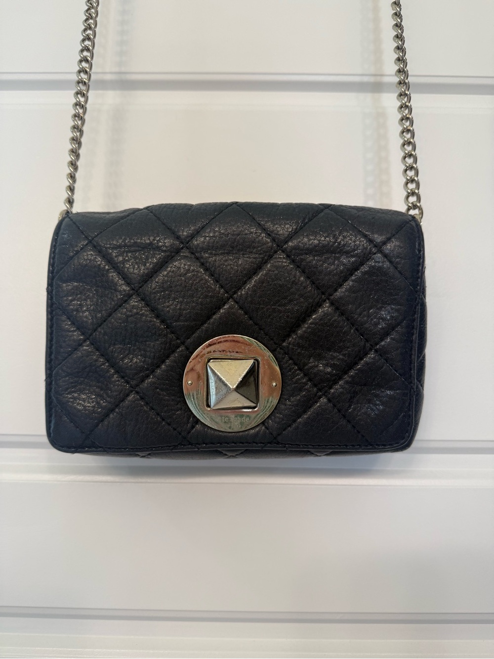 Kate Spade Black Quilted Leather Crossbody Bag with Silver Hardware